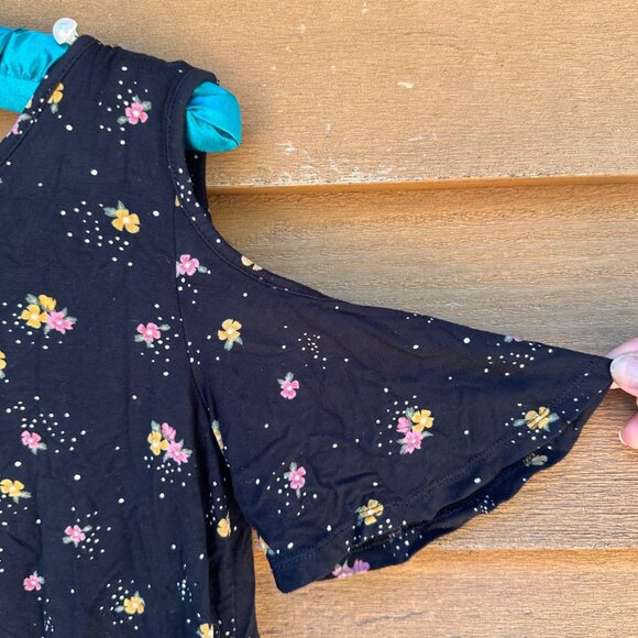 Old Navy Cold Shoulder Floral Top Girls Size L 10/12 Black With Yellow & Pink Fl - Picture 6 of 10